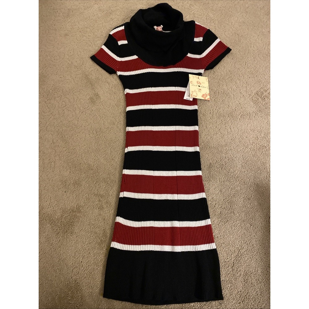 NWT DEREK HEART VINTAGE LONG SWEATER DRESS SIZE M‎ STRIPED GLITTER DETAIL